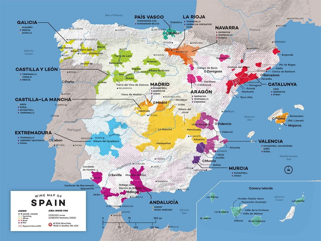 Vinkort over Spanien